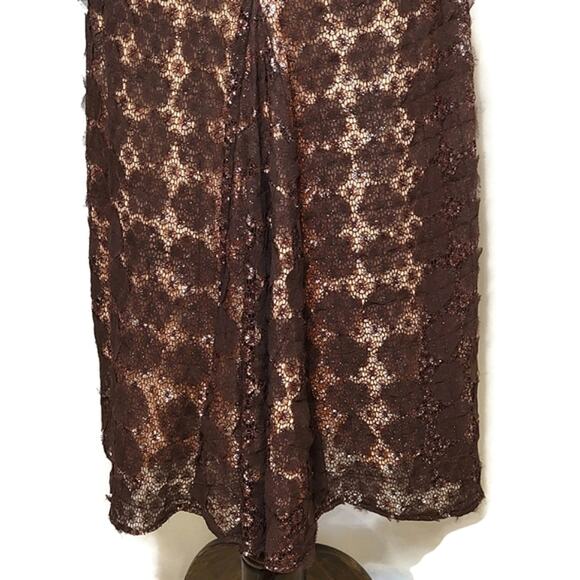 Eva Franco V Neck Sleeveless Lace Overlay Brown A Line Midi Dress Size 6 - Picture 7 of 16